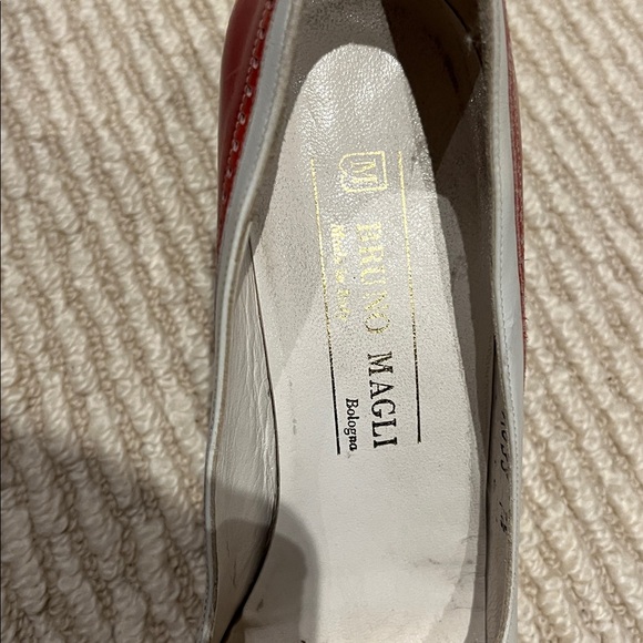 Bruno Magli White and Red Peep Vintage Toe Heels - Picture 8 of 8